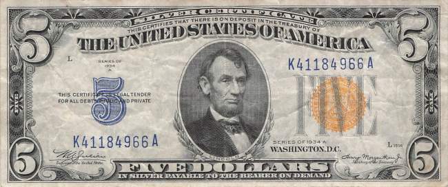 USA p.414 AY 5 Dollar 1934 A